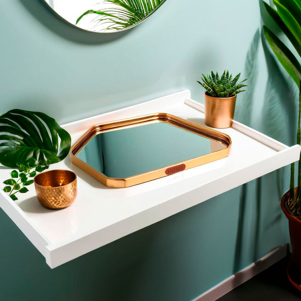 Bandeja Espelhada Dourada em Metal 26x18cm para Servir Bebidas e Petiscos