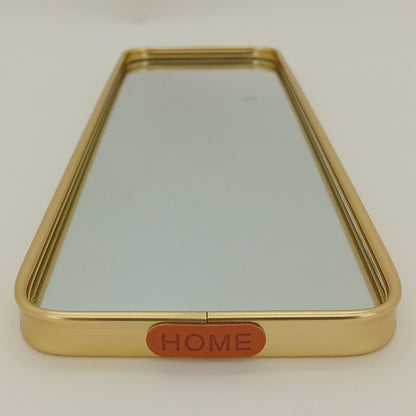 Bandeja Espelhada Metal Dourada 35x12cm para Servir Bebidas e Petiscos