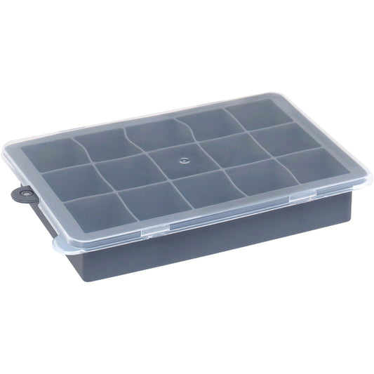 Forma de Gelo Silicone Cinza com Tampa 3x12x19cm - Cubos Uniformes
