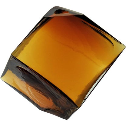 Vaso Cubo de Vidro Âmbar 11x11cm - Decoração Elegante para Flores