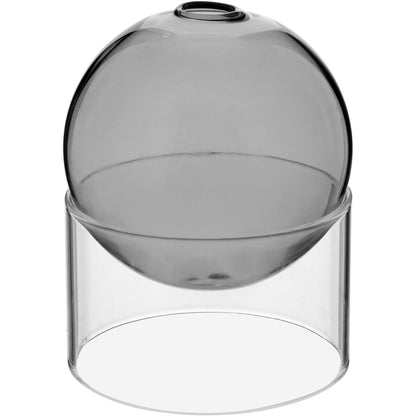 Vaso Esfera Vidro Cinza 10x10cm com Suporte Decorativo