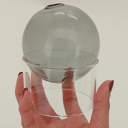 Vaso Esfera Vidro Cinza 10x10cm com Suporte Decorativo