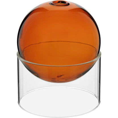 Vaso Esfera Vidro Âmbar 10x10cm com Suporte Decorativo