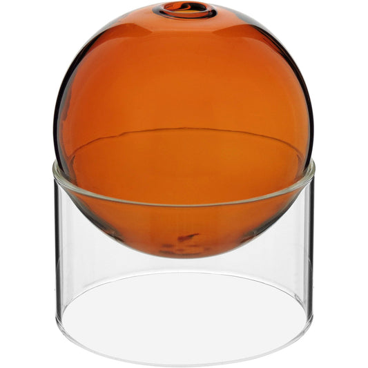 Vaso Esfera Vidro Âmbar 10x10cm com Suporte Decorativo