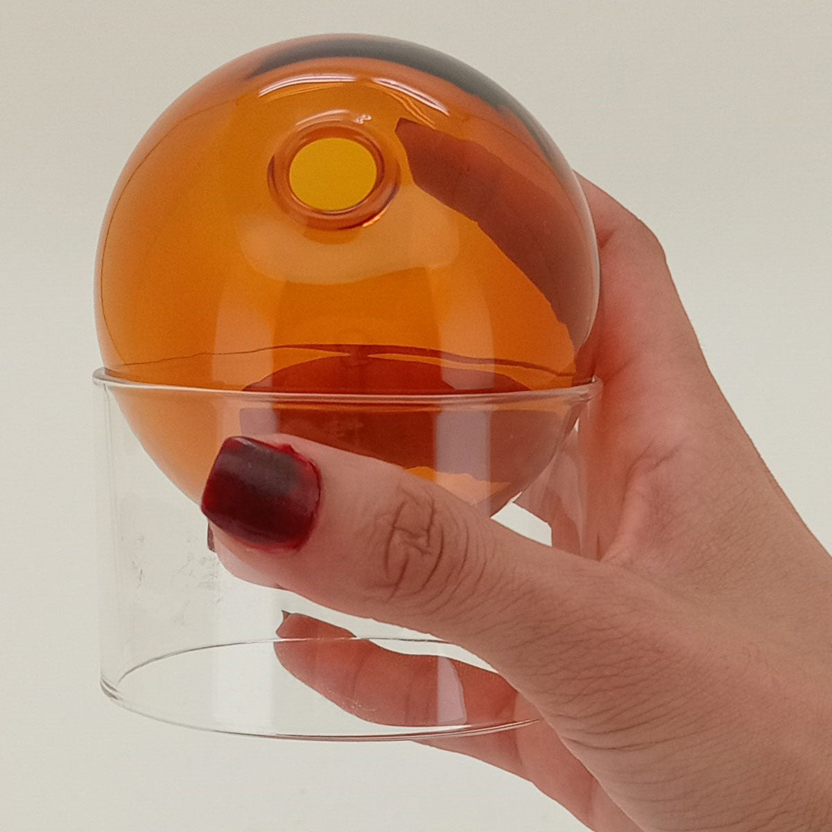 Vaso Esfera Vidro Âmbar 10x10cm com Suporte Decorativo