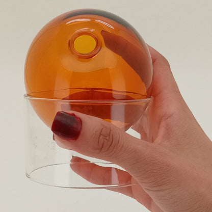Vaso Esfera Vidro Âmbar 10x10cm com Suporte Decorativo