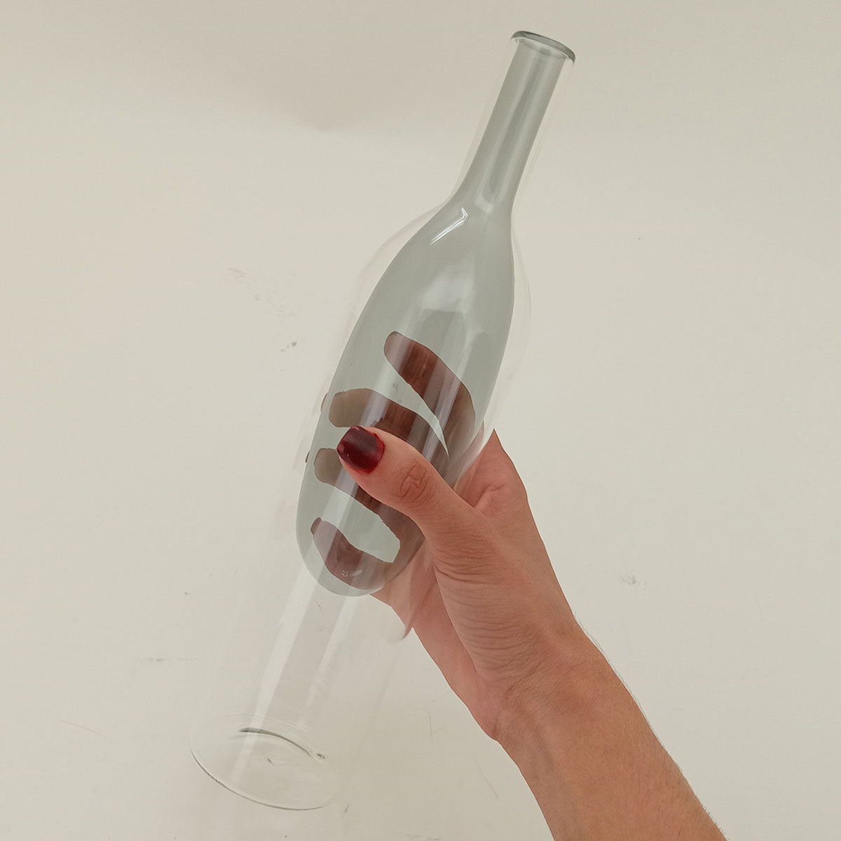 Vaso Garrafa de Vidro Cinza 29x7x7cm para Decoração Moderna