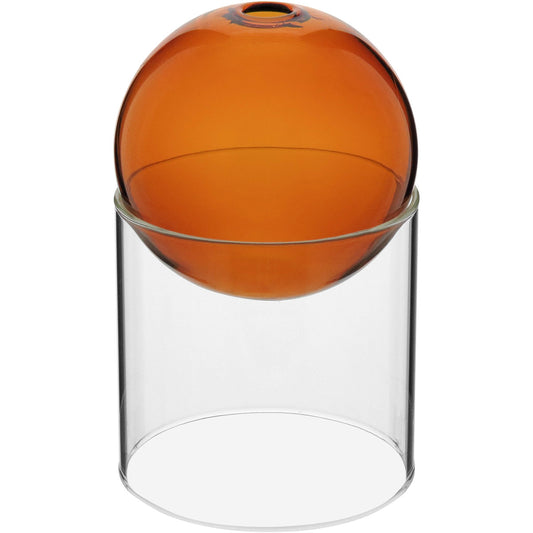 Vaso Esfera de Vidro Âmbar 13,5cm com Suporte Decorativo