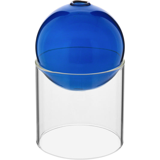 Vaso Esfera Azul em Vidro com Suporte 13x13cm para Decoração