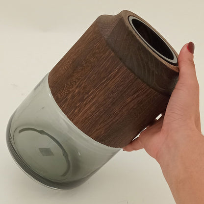 Vaso Vidro 24x10x10cm Cinza