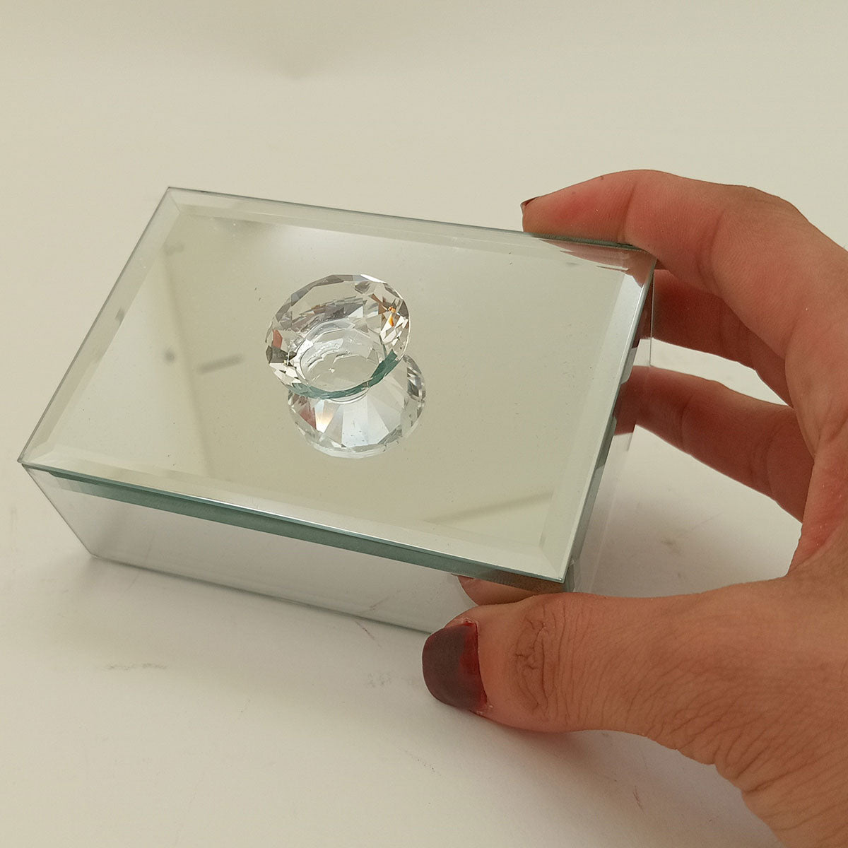 Porta Joias Espelhado MDF Branco 10x6,5x4cm com Compartimentos