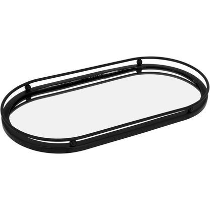 Bandeja Espelhada Metal Preto 27x14x2cm para Servir Bebidas e Petiscos