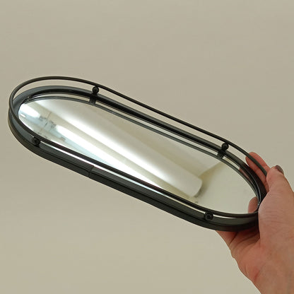 Bandeja Espelhada Metal Preto 27x14x2cm para Servir Bebidas e Petiscos