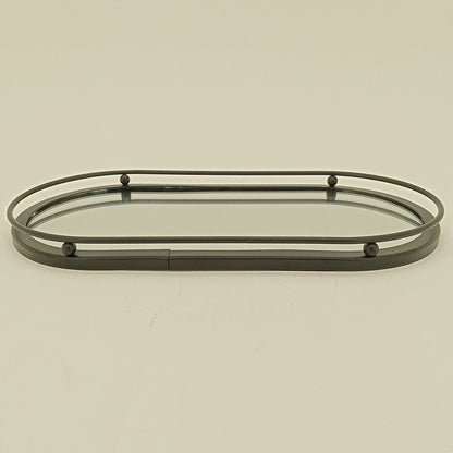 Bandeja Espelhada Metal Preto 27x14x2cm para Servir Bebidas e Petiscos