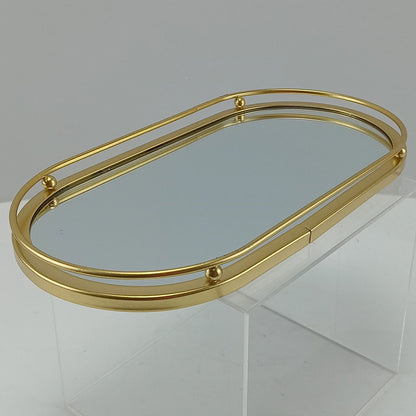 Bandeja Espelhada de Metal Dourada 27x14cm para Servir e Decorar