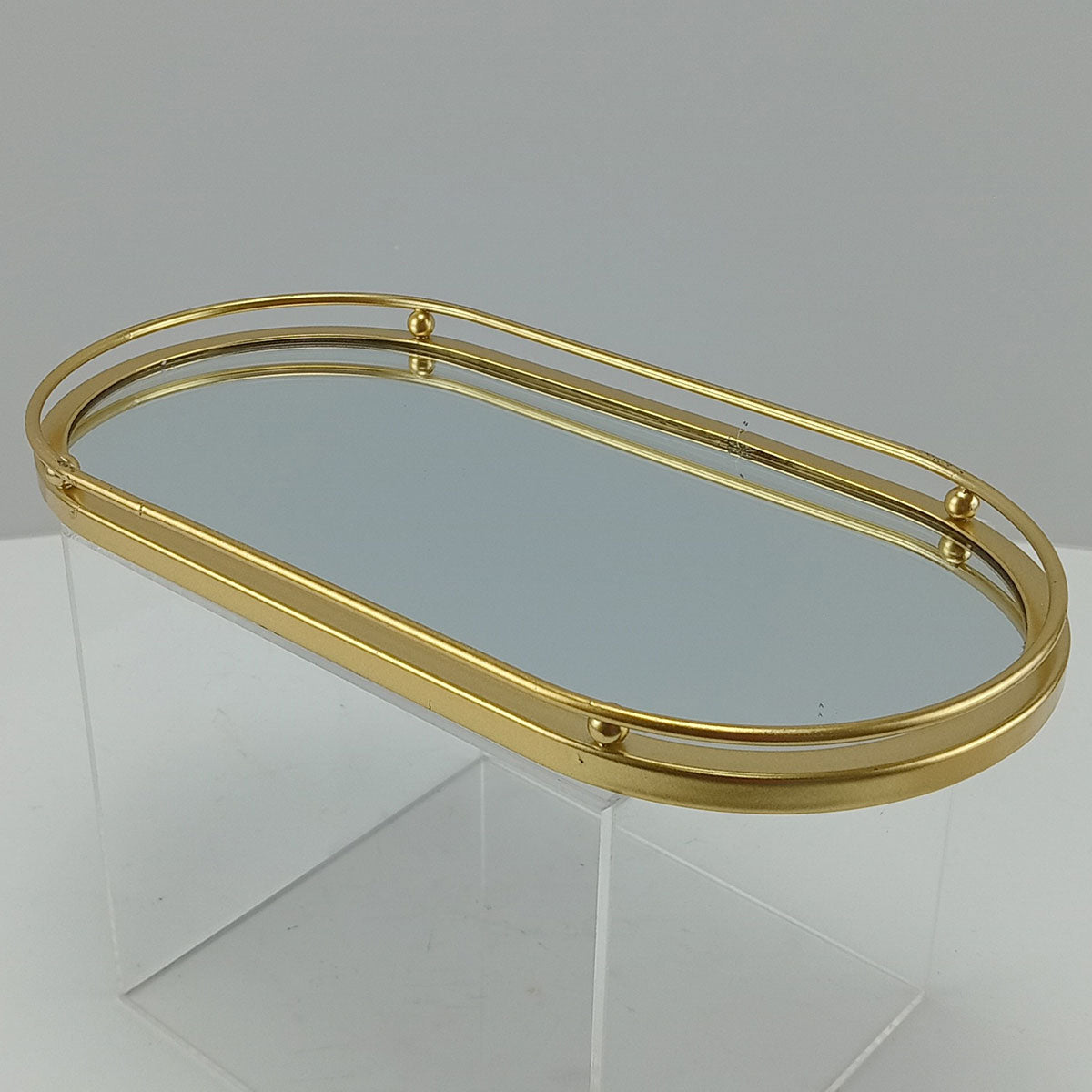 Bandeja Espelhada de Metal Dourada 27x14cm para Servir e Decorar