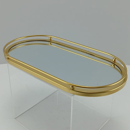 Bandeja Espelhada de Metal Dourada 27x14cm para Servir e Decorar