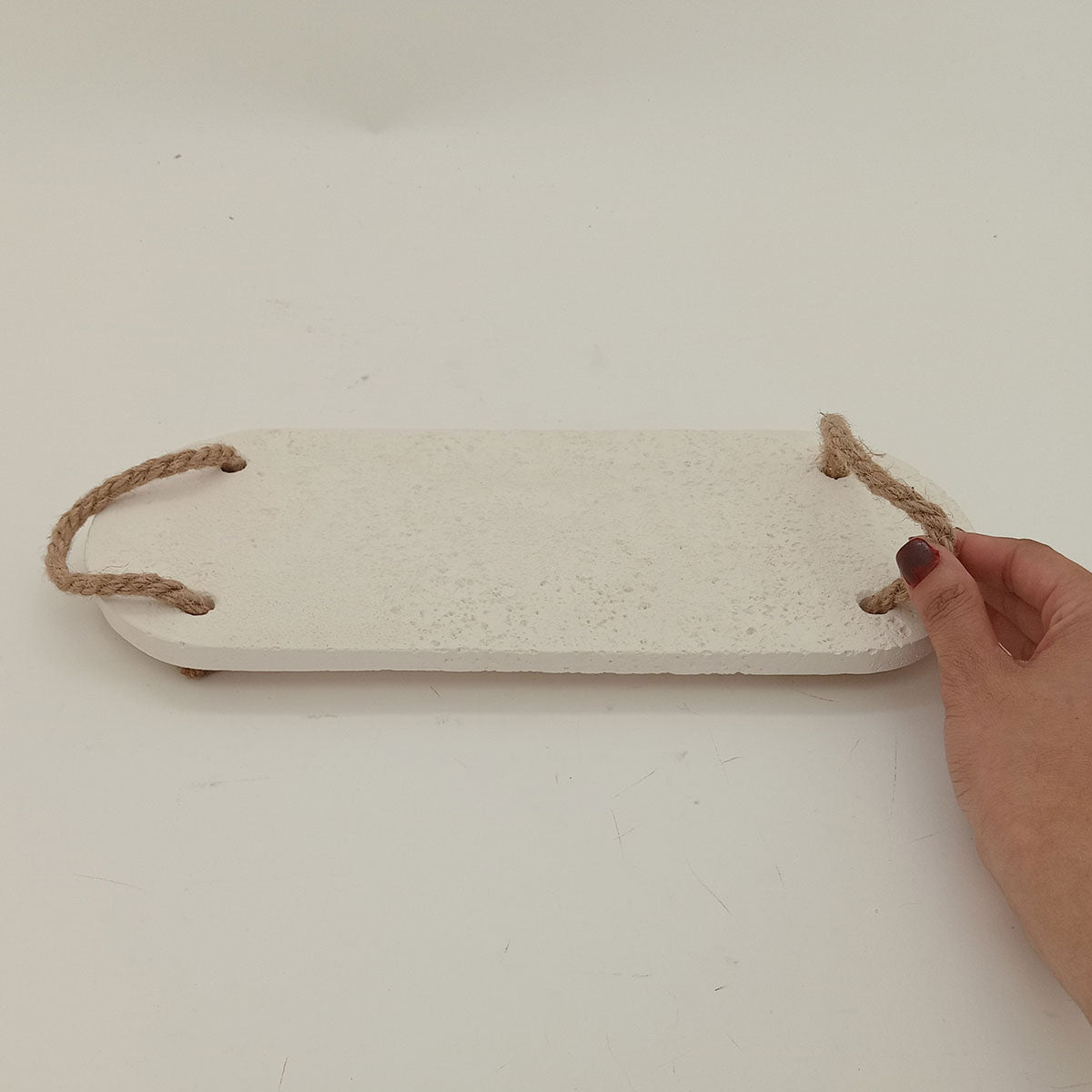 Bandeja Decorativa Fibra Mármore Branco 30x12cm com Alça