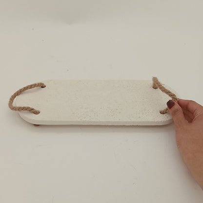 Bandeja Decorativa Fibra Mármore Branco 30x12cm com Alça