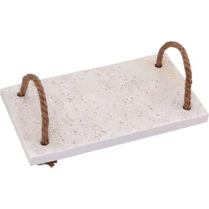 Bandeja de Mármore com Alça Branca 1x14x24cm - Fibra Durável