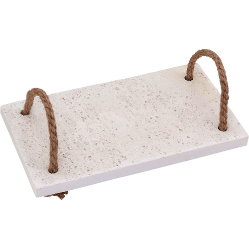 Bandeja de Mármore com Alça Branca 1x14x24cm - Fibra Durável