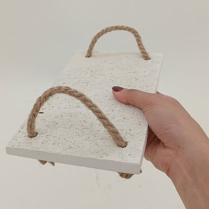 Bandeja de Mármore com Alça Branca 1x14x24cm - Fibra Durável