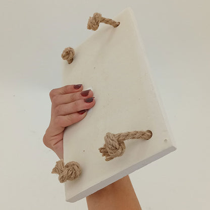 Bandeja de Mármore com Alça Branca 1x14x24cm - Fibra Durável