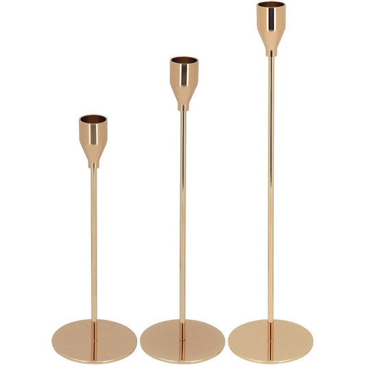 Castiçal Metal Dourado Elegante JG 3 Peças - Tamanhos G, M e P