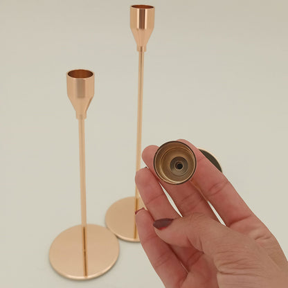 Castiçal Metal Dourado Elegante JG 3 Peças - Tamanhos G, M e P