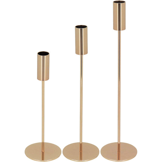 Jogo de Castiçais Metal Dourado 3 Peças para Decoração Elegante