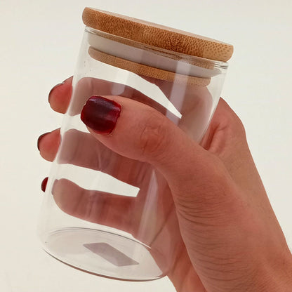 Pote de Vidro Borossilicato 200ml com Tampa de Bambu Transparente
