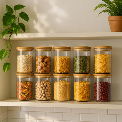 Pote de Vidro Borossilicato 200ml com Tampa de Bambu Transparente