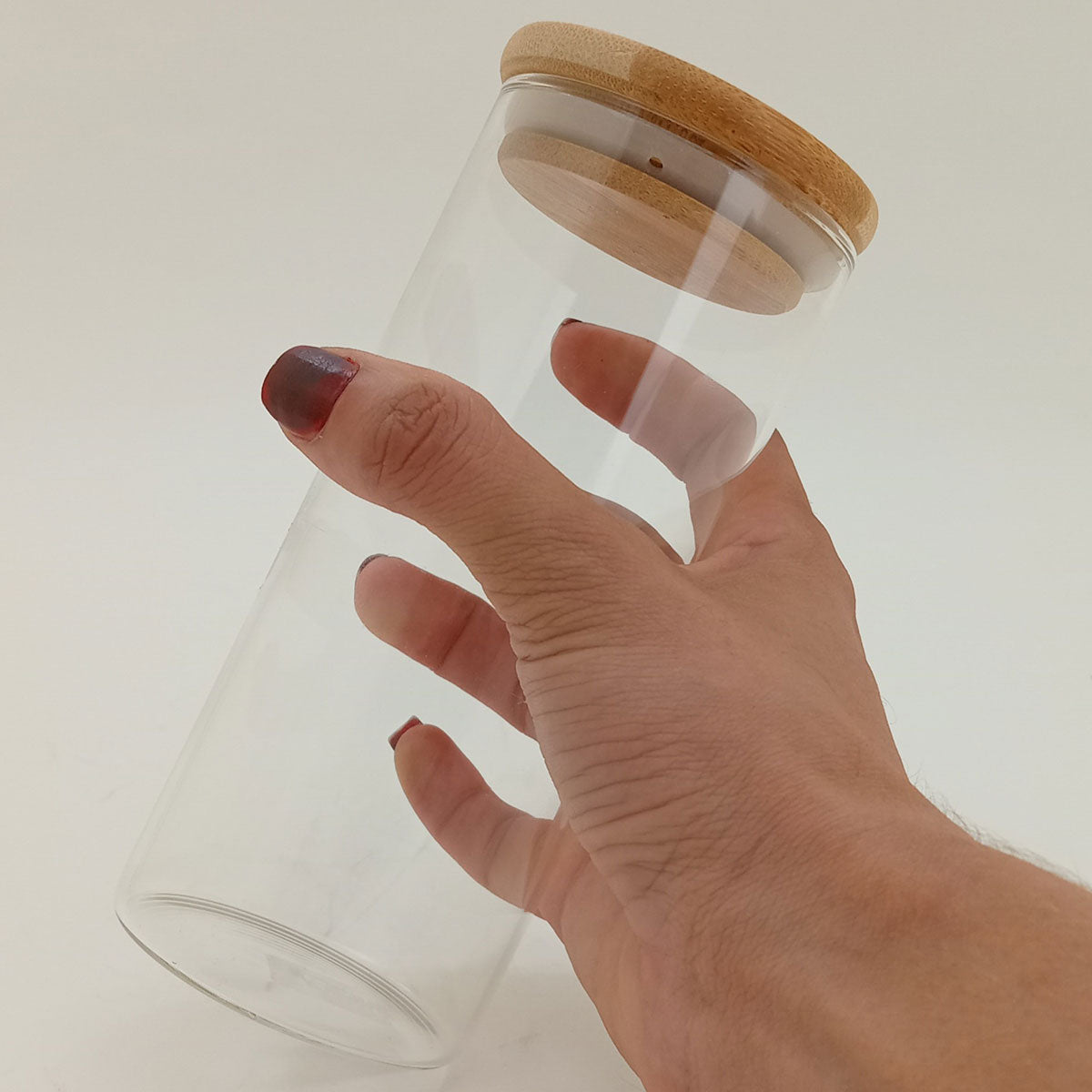 Pote de Vidro Borossilicato com Tampa de Bambu 400ml Transparente 15x6cm