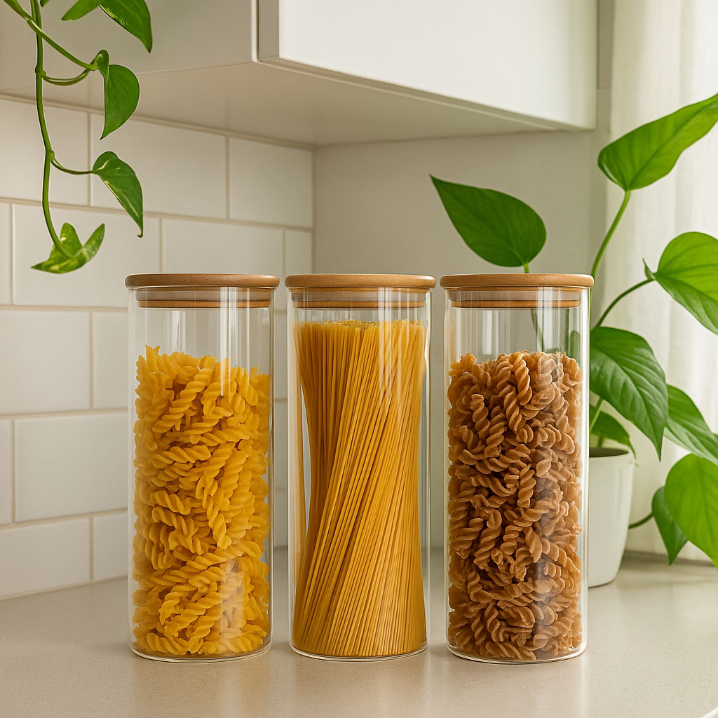 Pote de Vidro Borossilicato com Tampa de Bambu 400ml Transparente 15x6cm