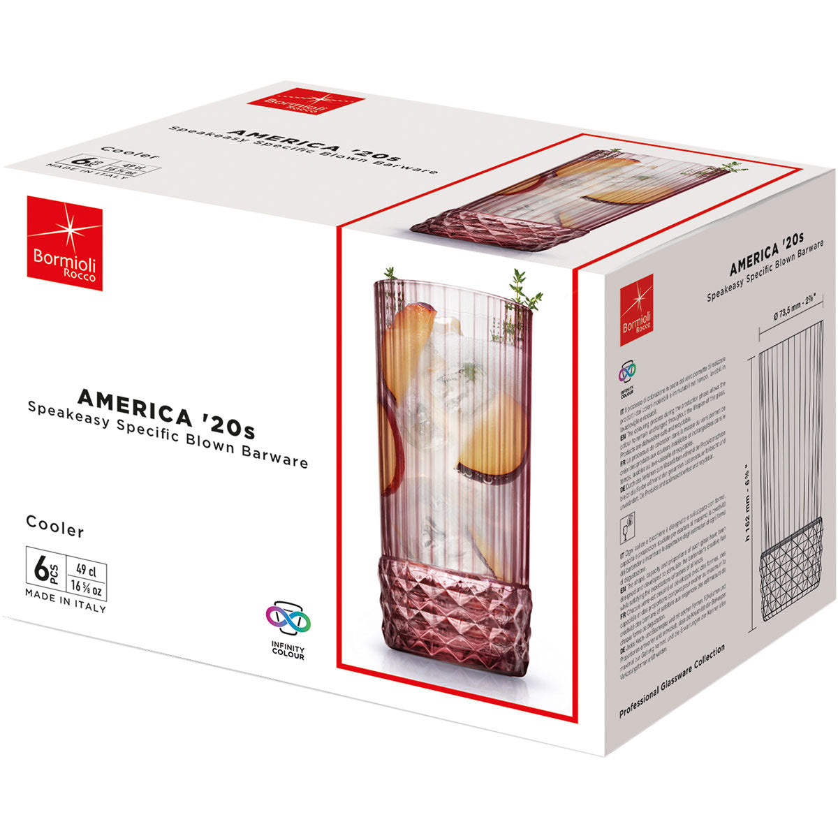 Copo Long Drink Bormioli Rocco America 490ml Vidro Rosa - 6 Peças