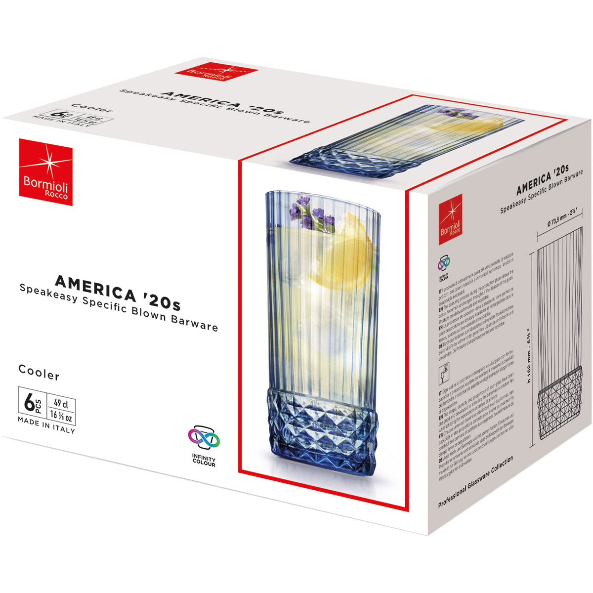 Copo Long Drink Bormioli Rocco America Azul 490ml Vidro 16x7cm 6pç