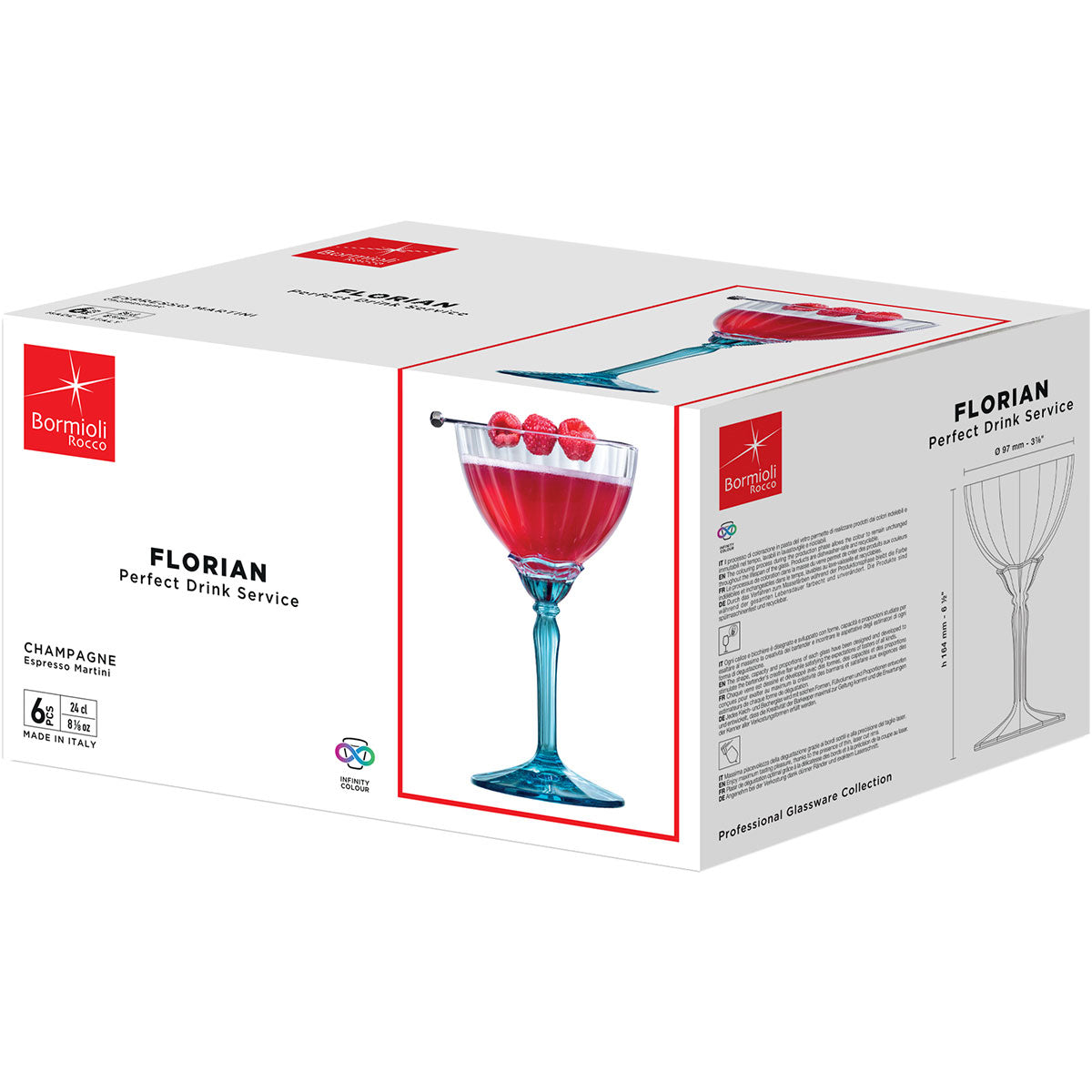 Conjunto 6 Taças Coquetel Coupe Bormioli Rocco Azul Vidro 240ml