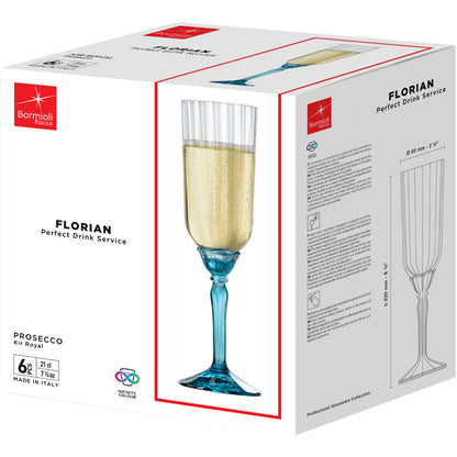 Taças de Champanhe Bormioli Rocco Florian 210ml Pé Azul Vidro 6 peças