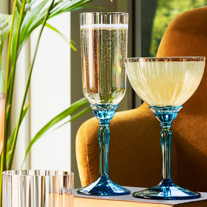 Taças de Champanhe Bormioli Rocco Florian 210ml Pé Azul Vidro 6 peças