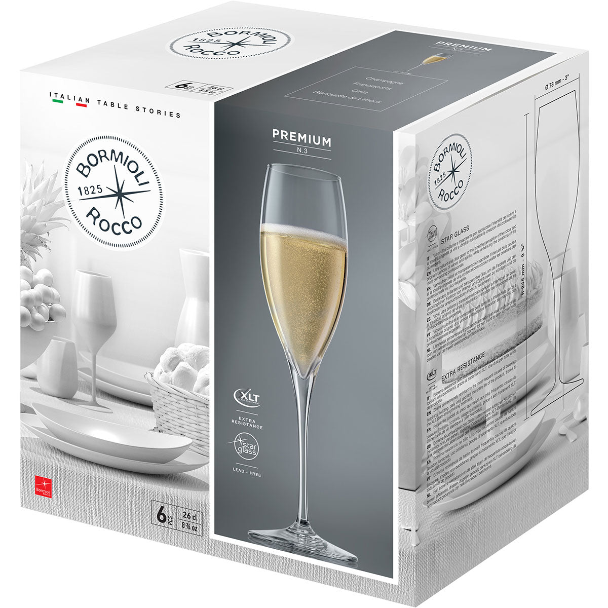 Conjunto 6 Taças de Champanhe Bormioli Rocco Cristal 260ml Transparente