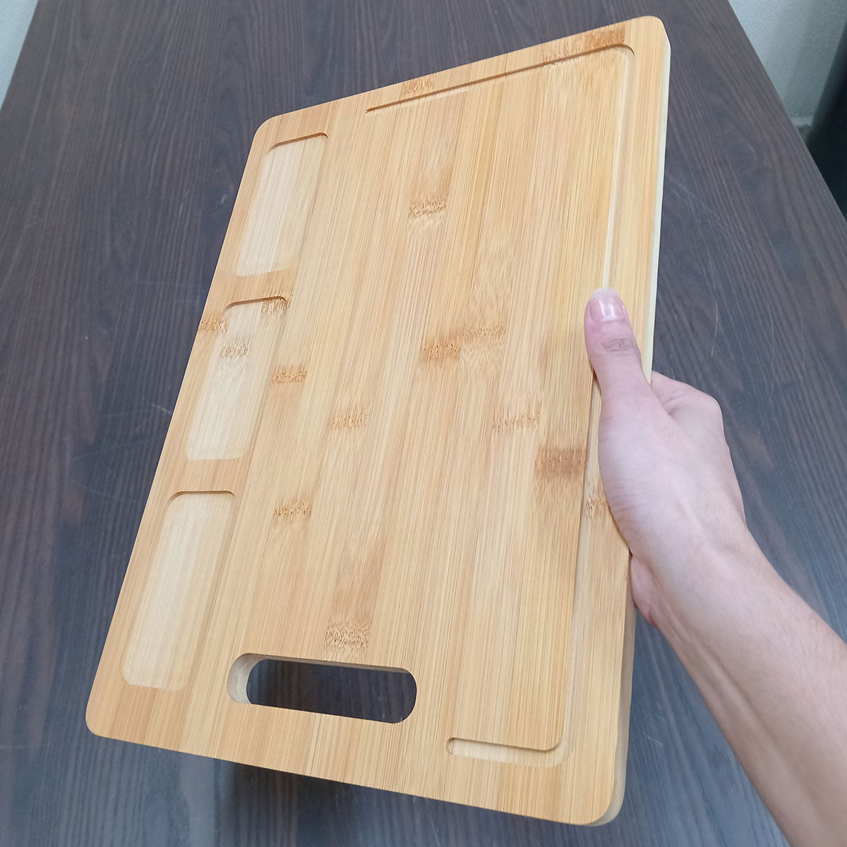 Tábua de Corte Retangular Home&Co Bambu 3 Reservatórios 38x27cm Natural