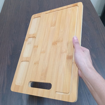 Tábua de Corte Retangular Home&Co Bambu 3 Reservatórios 38x27cm Natural