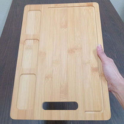 Tábua de Corte Retangular Home&Co Bambu 3 Reservatórios 38x27cm Natural