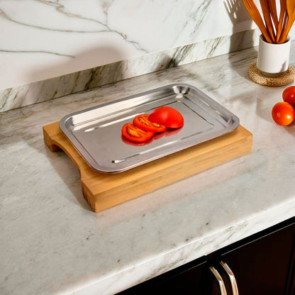Tábua de Corte Retangular Bambu com Gaveta Coletora Home&Co 34x24cm Natural