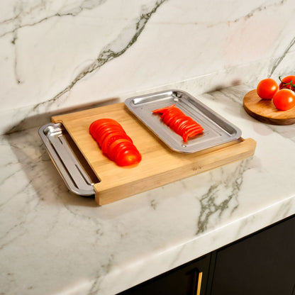 Tábua de Corte Retangular Bambu Natural 2 Gavetas Coletoras Home&Co 33,8x23cm