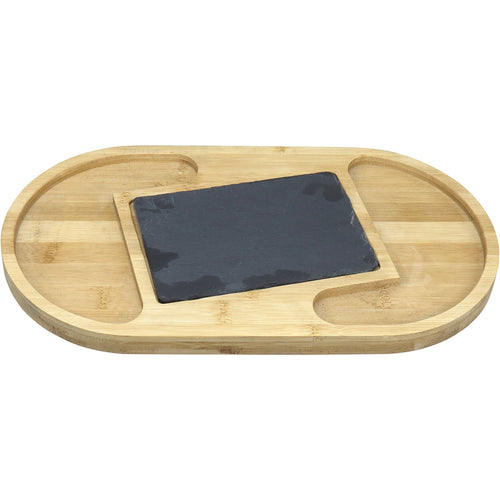 Petisqueira Oval em Bambu Natural Home&Co com 2 Divisórias 37x20cm