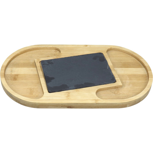 Petisqueira Oval em Bambu Natural Home&Co com 2 Divisórias 37x20cm