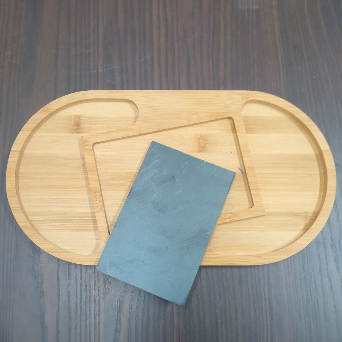 Petisqueira Oval em Bambu Natural Home&Co com 2 Divisórias 37x20cm