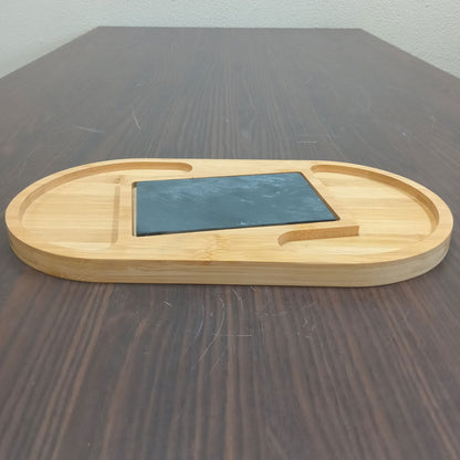 Petisqueira Oval em Bambu Natural Home&Co com 2 Divisórias 37x20cm