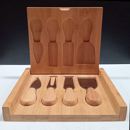 Jogo de Queijo Home&Co com Maleta Bambu Natural e Facas Especializadas